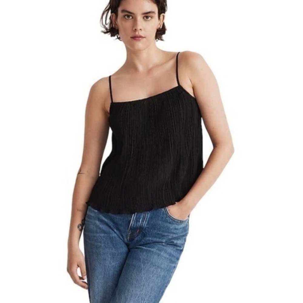 Madewell Plissé Crop Cami Tank in black NM386 size XXS NWT